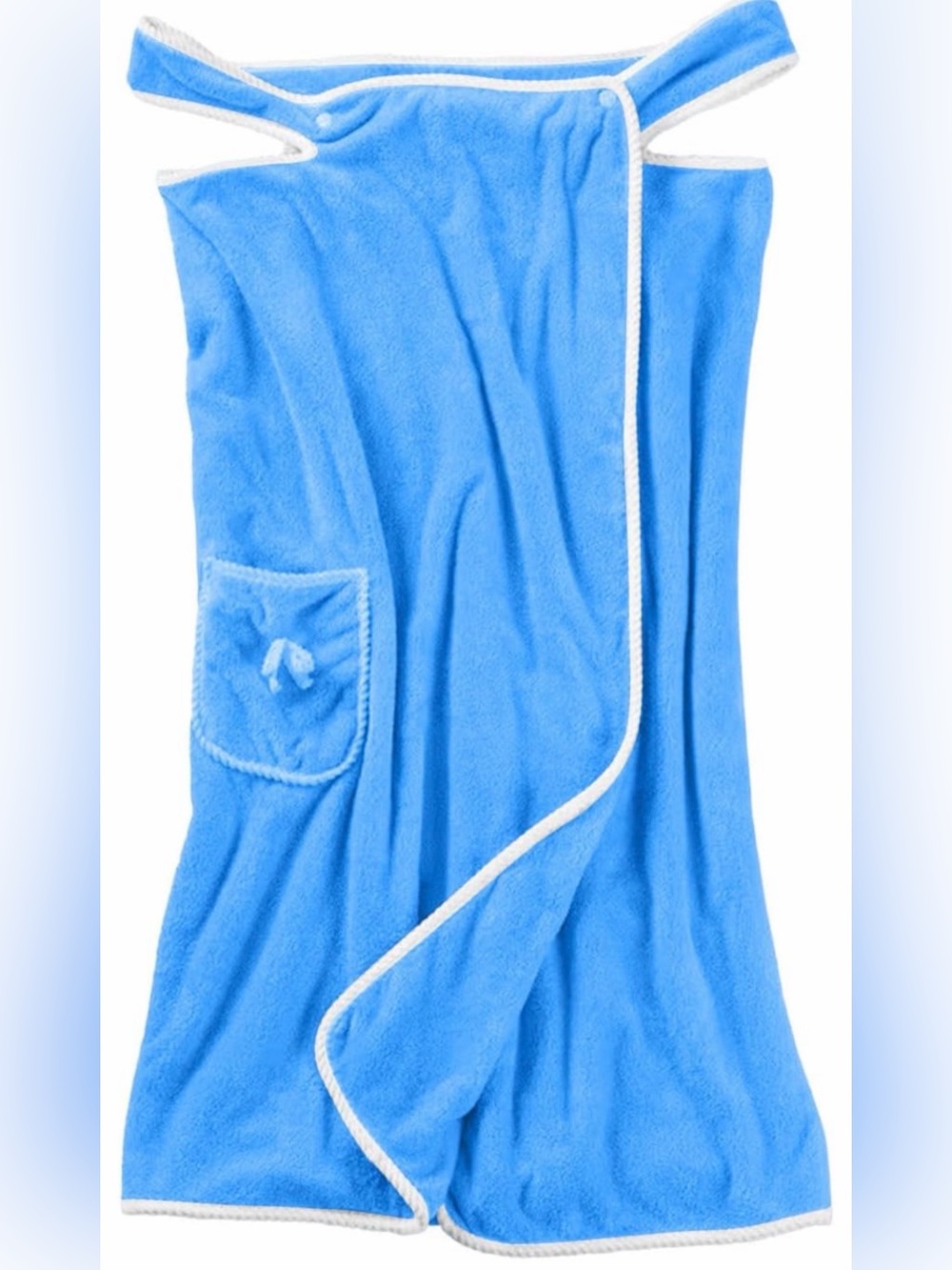 Amazon Blue Women's Wearable Towel Wrap Robe with Pocket and Bow Trim